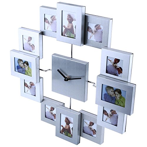 SOLEDI Bilderrahmen Wanduhr für Erinnerung von der schönen Zeit mit Ihren Familien Freunden Geliebten silbern - 2