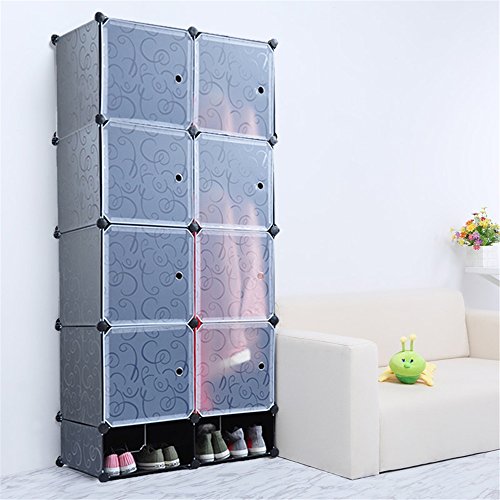 MCTECH® Regalsystem Kleiderschrank DIY Schrank Garderobenschrank für Kleidung, Schuhe, Spielzeug und Bücher (8 Boxen, Schwarz (mit Schuhschrank)) - 3