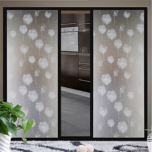 DODOING 45x100cm Statische Fensterfolie Dekorfolie Sichtschutzfolie Fensterschutzfolie Selbsthaftend Anti-UV,Löwenzahn Blume - 2