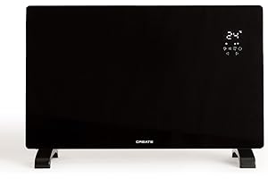 CREATE/WARM CRYSTAL 2000W / Convector eléctrico de cristal con wifi negro/App, pantalla LED táctil, 2 potencias, instalación en pared o suelo, bajo consumo