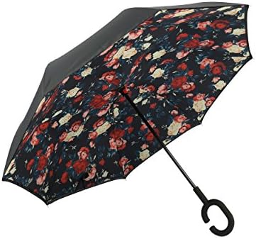 Strong Self Standing Windproof Umbrella - Black &amp; Floral