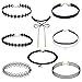 Produktbild Elegantes Rose 8 Stück Collier Halskette Set Gothic Tattoo Spitze Choker Ketten Stretch Samt Classic, schwarz