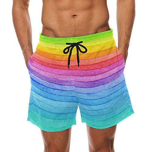COOSUN Men's Striped Rainbow Beach Board Shorts Quick Dry Swim Trunk
