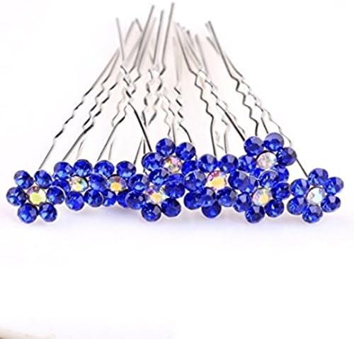 MontCherry Crystal Big Flower Diamante Wedding Bridal Prom 10 Hair Pins with Bindi/Tattoo Pack by Trendz (Royal Blue)
