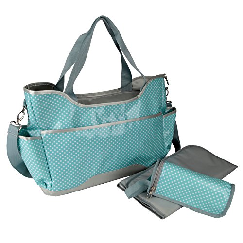 Baby Diaper Bag by Yodo - Super Easy Clean - Plus Changing Pad and Insulated Bottle Holder, Blue Polka Dot