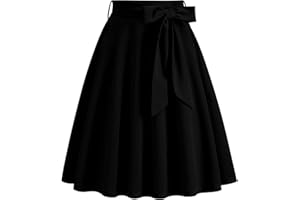 Odizli Rock Damen Knielang Elegant 50er Jahre Vintage A Linie Swing Faltenrock mit Gürtel