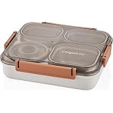 Vagonlife Bento 1200ml Lunchbox Tek Katlı 4 B&ouml;lmeli ve Kaseli &Ccedil;elik Sefer Tası Yemek Kutusu (Turuncu)