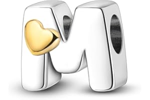 Parmuz charms lettere per bracciali collana fai da te 925 ciondoli in argento sterling A-Z Golden Heart Alfabet perle iniziali regalo di gioielli per donne
