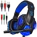 Produktbild Gaming Headset Mikrofon und LED Lichter für Notebooks, Mobile, PS4 & Sons, DLand 3,5 mm Kabelgebunden Kopfhörer freuen-Spiel – Lautstärkeregler (Schwarz und Rot) Blau Blau