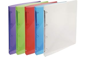 Exacompta - Ref. 51198E - 1 Flexible binder in PP Crystal - 4 round rings, diameter 15 mm - Spine 20 mm - External dimensions: 32 x 25 cm - A4 file format - 5 random colors