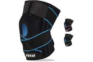 FEVAN Regulowana opaska na kolano i więzadło – pełna opaska na kolano rzepki - Crossfit kolano - Unisex Neopren orteza kolana (czarny/niebieski)