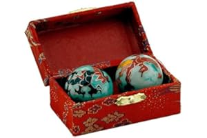 NECALON Chinese Health Balls with Chimes with Dragon(Power) & Phoenix(Happiness/Luck) Symbols; 4cm Diameter. Balls Come in a Traditional Chinese Presentation Box.
