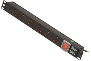 LINDY 6 Way Vertical Mount PDU (Power Distribution Unit), IEC C14 Male to 6 x UK Mains Sockets, Switched, 3m Cable for Home, Office and Industrial Use