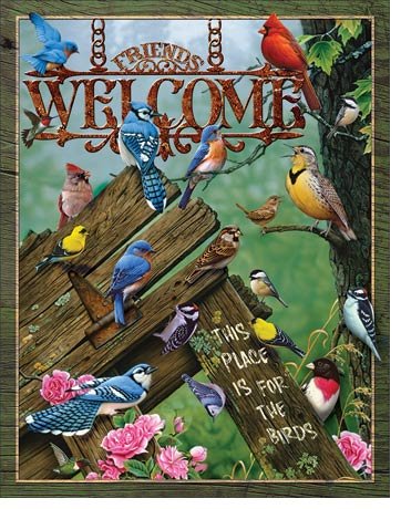 Decoworld Welcome Place for The Birds Targa placca Metallo Piatto Nuovo 31x40cm VS4273-1