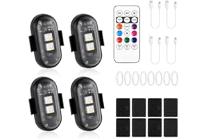 vsshe 4 Pièces Lumières Stroboscopiques pour Drone, 8 Couleurs Lumières Stroboscopiques LED, Strobe Drone Light Étanche sans Fil avec Télécommande,Chargement USB pour Motos Voitures RC Voitures Drones