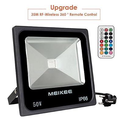 MEIKEE Projecteur led extérieur RGB 50W Lampe d'ambiance multicolore 360°contrôlé 16 couleurs 4 modes et 6 choix de luminosité Eclairage décoratif pour Halloween Noël Mariage