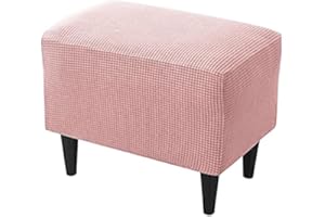 Highdi Copri Pouf Tessuto Jacquard Elasticizzato Rettangolo Copertura Dell'Ottomano Tinta Unita Copri Poggiapiedi Poltrona per Soggiorno, Rimovibile Lavabile Coprisgabello (Rosa)