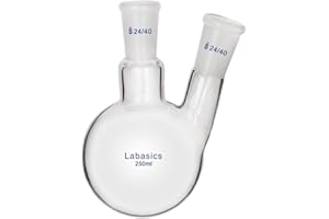 Labasics Glass 250ml 2 Neck Round Bottom Flask RBF, with 24/40 Center and Side Standard Taper Outer Joint, 250ml