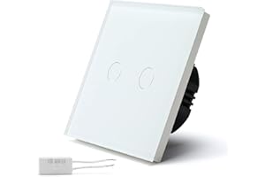 BSEED Interrupteur Gradateur Interrupteur Tactile Interrupteur Mural Panneaux en Verre Trempé Fonctionne avec Des Lumières LED à Intensité Variable 700W 2 Gang 1 Voie Blanc
