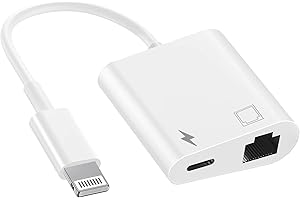 AZUXREZA Lightning to Ethernet Adapter,2 in 1 RJ45 Ethernet LAN Network Adapter with Charge Port Compatible with iPhone/iPad/iPod, Supports 100Mbps