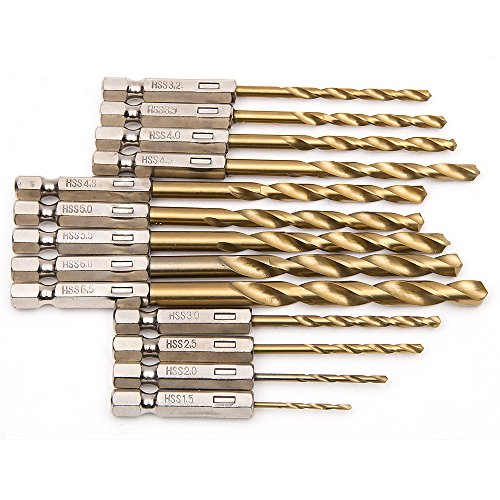 Fortag 13 tlg HSS Spiralbohrer Set mit Sechskantschaft Satz Bohrersatz Holz Holzbohrer Micro Bohrer Bithalter Drill Bit 1.5-6.5mm - 6