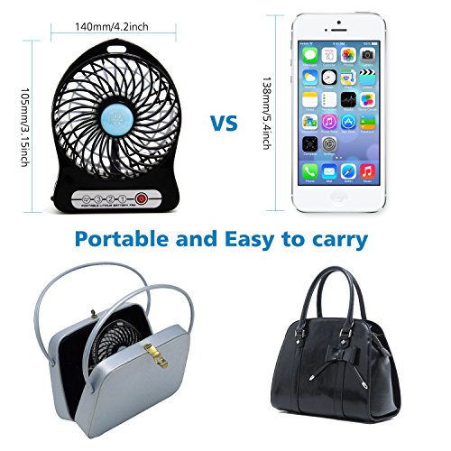 3 Geschwindigkeit Justierbarer Beweglicher Lithium Batterie Ventilator, USB Mini Schreibtisch Ventilator Batterie / USB betriebener beweglicher Ventilator PC Laptop Mac USB Kühlvorrichtung Kühlventilator Tabelle für Büro Haus und Spielraum (Schwarzes) - 4