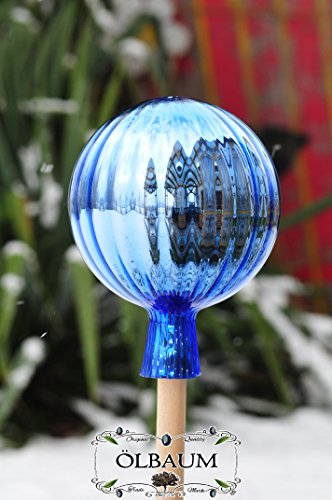Gartenkugel ca. 25 cm XXL Form Kugel, klassische Kugelform handgefertigt hellblau Rosenkugel gartenkugeln, Sonnenfänger-Kugel, Sonnenfänger-Scheibe, Sonnenfängerscheiben, Gartendeko FROSTSICHER, lichtbeständig und WINTERFEST, Rosenkugeln Winter Glas Deko Garten Ölbaum