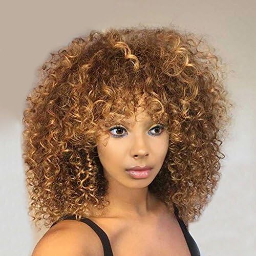 High Quality Women's Tight Curly Wigs Synthetic Hair Heat Resistant Ombre Wig Two Tones Dark Auburn /Honey Blonde Synthetic As Real Human Hair Wigs