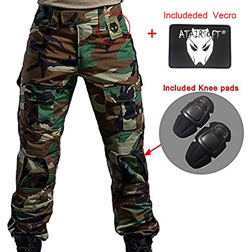 WorldShopping4U Hommes BDU Tournage Combat Pantalons Pantalon avec Genou Coussinet Woodland Camo pour Tactique Militaire Armée Airsoft (WL, XL)