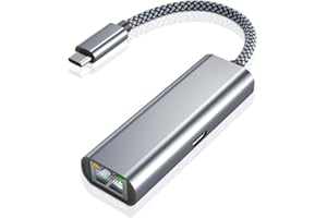 RUXELY Adapter USB-C Gigabit Ethernet z portem ładowania, gniazdo sieciowe Thunderbolt 3 do RJ45 z zasilaniem typu C PD 60 W do Chromecast Google TV, iPhone 15 16, MacBooka, iPada Pro, Air 4 5, Dell,