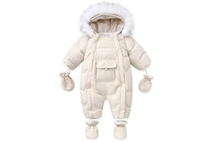 Acuryx Dziecięcy kombinezon zimowy z rękawiczkami i butami, unisex, niemowlęcy śpioszki, flanelowy, kombinezon zimowy z kapturem, unisex, kombinezon dla chłopców i dziewczynek