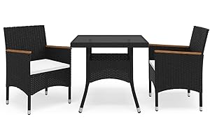 ‎TIDYARD Tidyard 3-TLG. Balkonset Balkonmöbel Garten Sitzgruppe Rattan 2 Personen Gartenmöbel Set Garten Lounge Set Terassenmöbel Bistroset Sitzgarnitur für Garten Balkon Terrasse Poly Rattan und Akazienholz