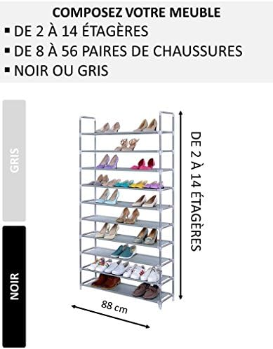 nalian® – Two Colour – -88 Adjustable Shoe Rack Storage Organiser Shelf Cabinet Shoes Rack, gray, 4 étagères