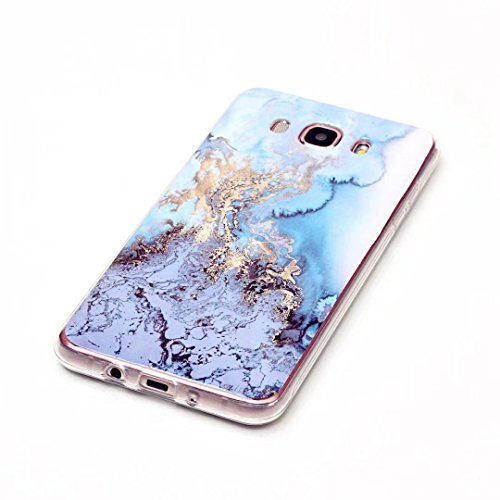 Samsung Galaxy J7 2016 J710 Hülle,JIEJIEWYD Weiche TPU Silikon Gel Transparent Weichem Ultraleicht Marmor Serie Handytasche Etui Cover für Samsung Galaxy J7 2016 J710 – Blau - 2