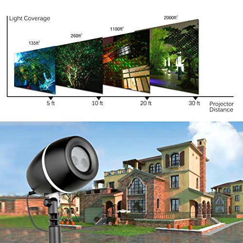 AGOTD Led Licht Projektor,Landschaftprojektor, wasserdicht Outdoor Garten Scheinwerfer, LED Lichteffekt, innen/außen IP65, 3 Farben/Modi, dynamische und statische Motive, 6 Stunden Timer, Gartenleuchte Projektor, Mauer Dekoration, Party Licht, Gartenlicht für Festen, Weihnachten, Karneval (Rot + Grün) - 5