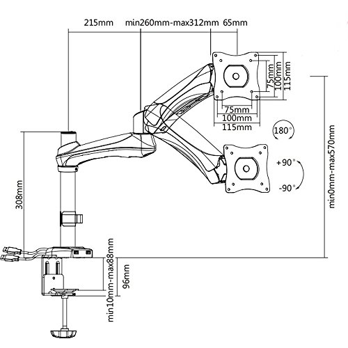Maclean Brackets MC-669 Tischhalterung TV Monitor Halterung Halter Schwenkarm Ständer Monitorarm 2x USB 3.0 13″-27″ 9 kg (Weiß) - 2