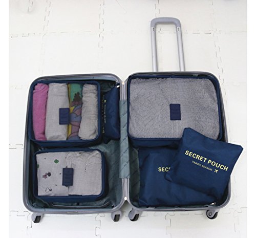 Preisvergleich Produktbild 6 Set Packtaschen Kofferorganizer Reisetasche Beutel Kleidertasche Kulturtasche Schuhtasche Koffer Organizer Aufbewahrungstasche aus Nylon DUNKELBLAU