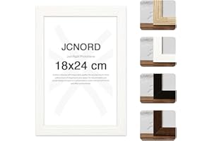 JCNORD Cornice Portafoto in Legno MDF Bianco 18x24 cm con vetro Acrilico Infrangibile | Cornice Portafoto Moderna per Pareti e Tavoli