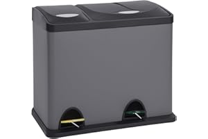 SVITA TC2Combo26 Seau de cuisine 26 litres 8L+18L combiné double poubelle 2-seaus poubelle tri sélectif poubelle à pédale Gris