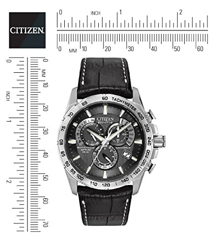 Citizen Men's Eco-Drive Chronograph Watch with a Black Dial and a Black Leather Strap AT4000-02E