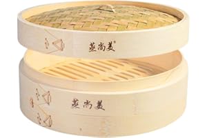 Hcooker One Tier Kitchen Bamboo Steamer Basket for Asian Cooking Buns Dumplings Vegetables Fish Rice