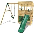 Rebo® Wooden Lookout Tower Playhouse with 6ft Slide and Swing - Yellowstone | OutdoorToys | Pressure Treated Timber, Climbing Wall, either Binoculars or Telescope & Steering Wheel & Secret Den at Base