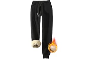Joligiao Pantalon de Jogging en Polaire Femmes Chaud Pantalon de Sport avec Poches Chaud Pantalon de Survêtement Lounge Training Fitness Pants de Cordon de Serrage Sweatpants d'hiver