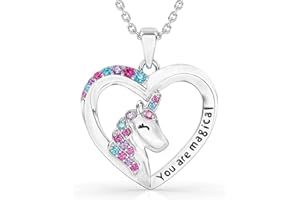 ALPHA01 Einhorn-Halskette für Mädchen (Unicorn Necklace) – versilbert – Herz-Anhänger Einhorn-Halskette – Geburtstag, Schmuck-Geschenk für Tochter, Enkelin, Nichte