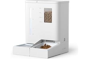 Tieker Automatic Feeder and Waterer 2-in-1 Set for Pets 5L Automatic Pet Food Dispenser with 4L Water Tank Customisable Feeding Schedule, Portion Control, Dual Power Supply, White