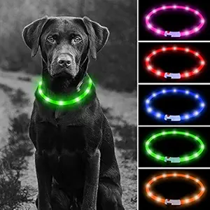 Higo LED Dog Lighted Collar, USB Rechargeable Glowing Dog Safety Collar, Lightweight Silicone Dog Necklace for Your Small Medium Large Dogs (Green)