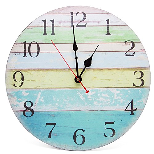 Asvert Reloj de Pared para Cocina Silencioso Retro de Madera Vintage