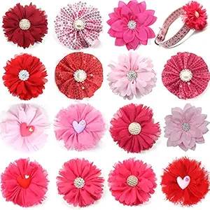 10pcs/Pack Pink Rose Dog Bows Collar Attachment Puppy Dog Collar Flower Valentine's Dog Collar Charms Rhinestone Cat Dog Flower Dog Spring Summer Accessories