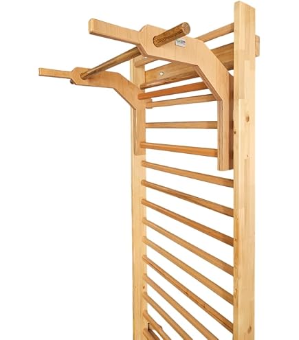 GYMAX Échelle Suédoise 10 Barres En Bois - 195x80x48cm - Charge 100kg - Espalier Mural Avec Barre De Traction