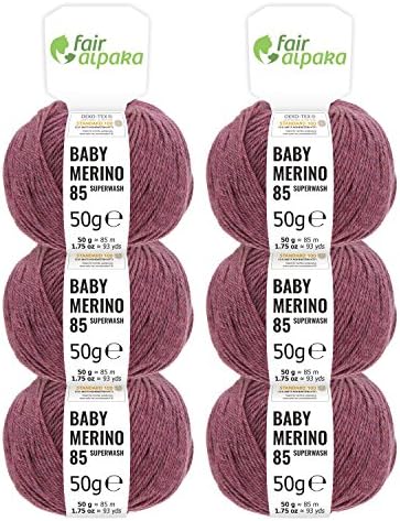 HANSA-FARM 100% extra-fine superwash merino wool in 35+ colours (non-itchy) - 300g set (6 x 50g) - Baby merino wool for knitting and crocheting in 4 yarn thicknesses Berry Heather (Red-Purple)